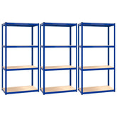 4-Layer Shelves 3 pcs Blue Steel and Engineered Wood